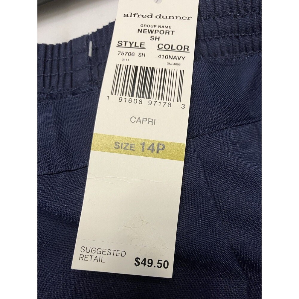 Petite Alfred Dunner Newport Drk Blue PullOn Capri Pants 14P Grommet Accent, NWT - Picture 3 of 6